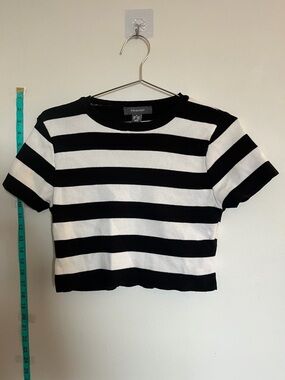 Primark Black & White Striped Cropped Tee